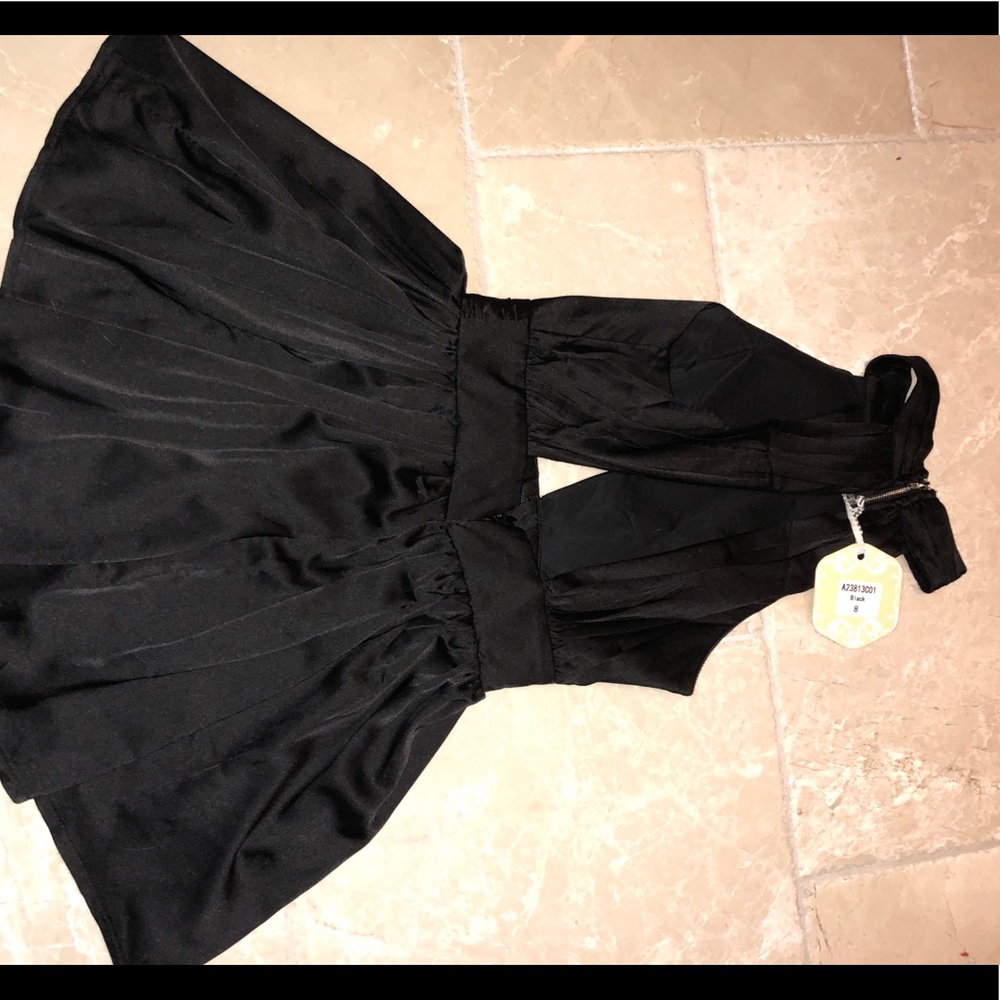 LF black silk cut-out romper